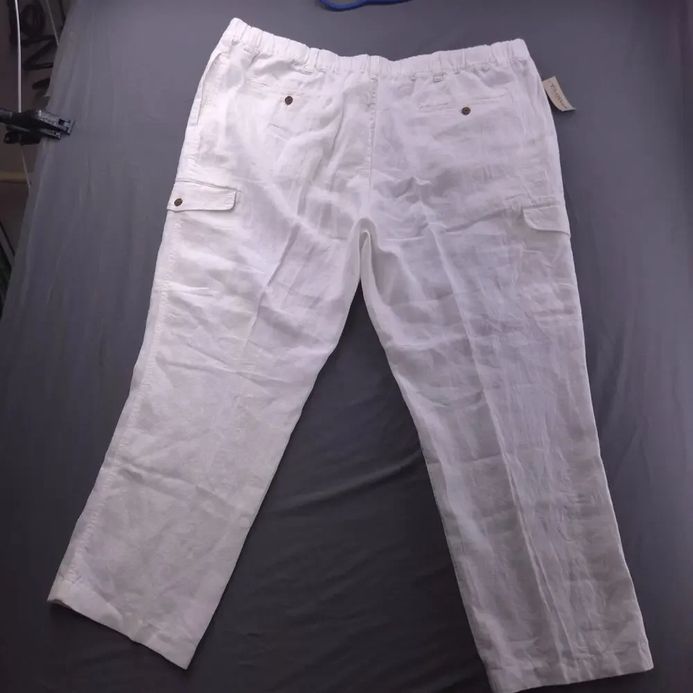 Roundtree & Yorke Caribbean 46 x 29‎ 100% Linen Drawstring White Pants Beach New